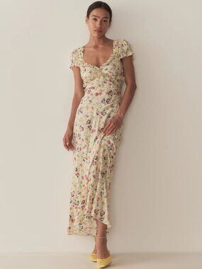 NEW DOEN Valerine SIlk Blend Dress Windswept Blooms Cream Floral | US XS